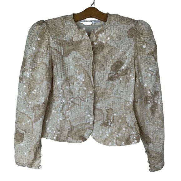 Vintage 80s Anne Crimmins Umi Silk Sequin Jacket Puff Sleeve Size 8 Fairy Bling - Picture 1 of 6
